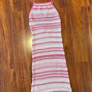 Pink and White Striped Crochet Dress